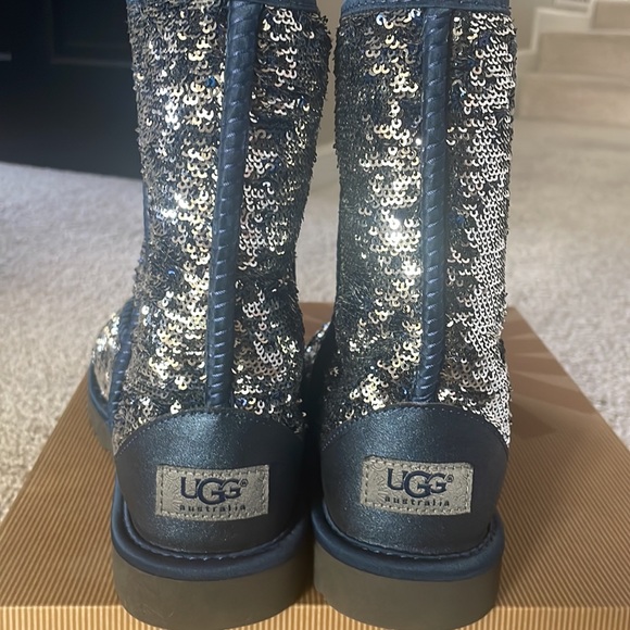 UGG Classic Short Navy Blue Sparkles Sequin Sheepskin Boots( - Picture 2 of 6